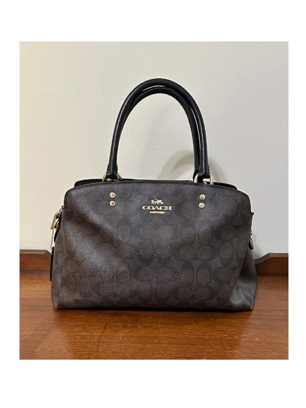 Coach Lillie Carryall Bag in Crossgrain Leather Black & Brown Satchel